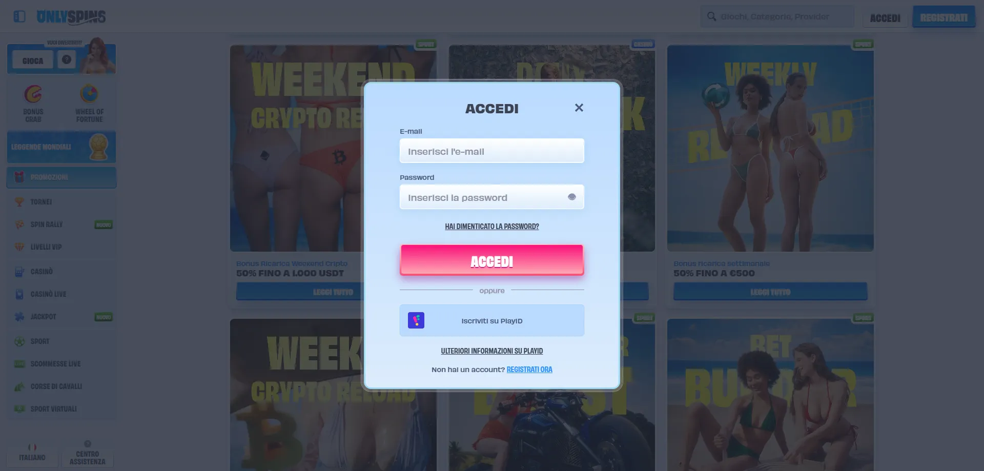 Accesso account OnlySpins Casinò login sicuro e recupero password