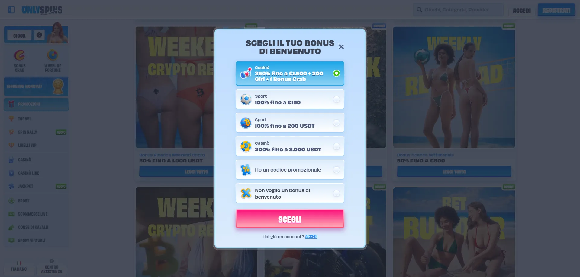 onlyspins-register1 Registrazione account OnlySpins Casinò Italia procedura rapida
